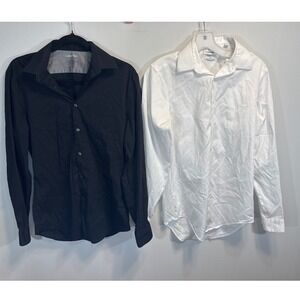 Calvin Klein Mens Slim Fit Dress Shirt Bundle Black White 14.5 32/33 Small 2pk